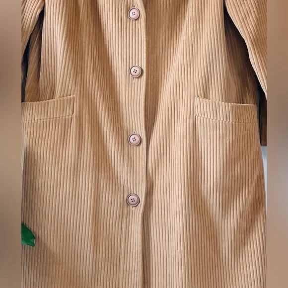 Vintage Camel Corduroy Longline Coat | Minimalist Tailored Jacket | M - Picture 3 of 8